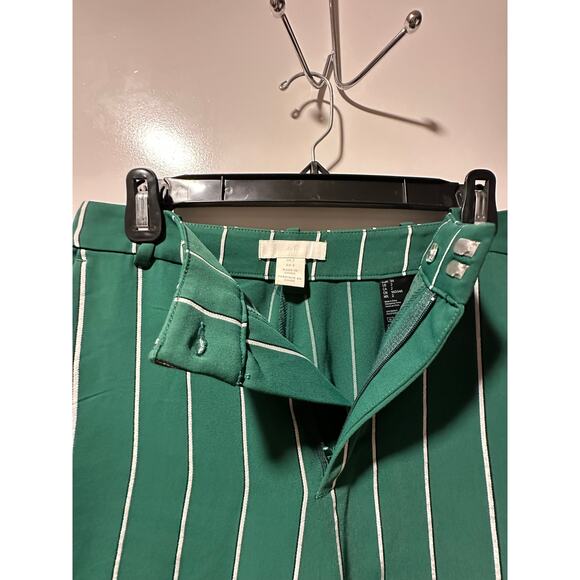 H&M Suit Pants Women's Green & White Woven Stripe  High Waist Wide Leg Trouser 2 - Picture 2 of 5